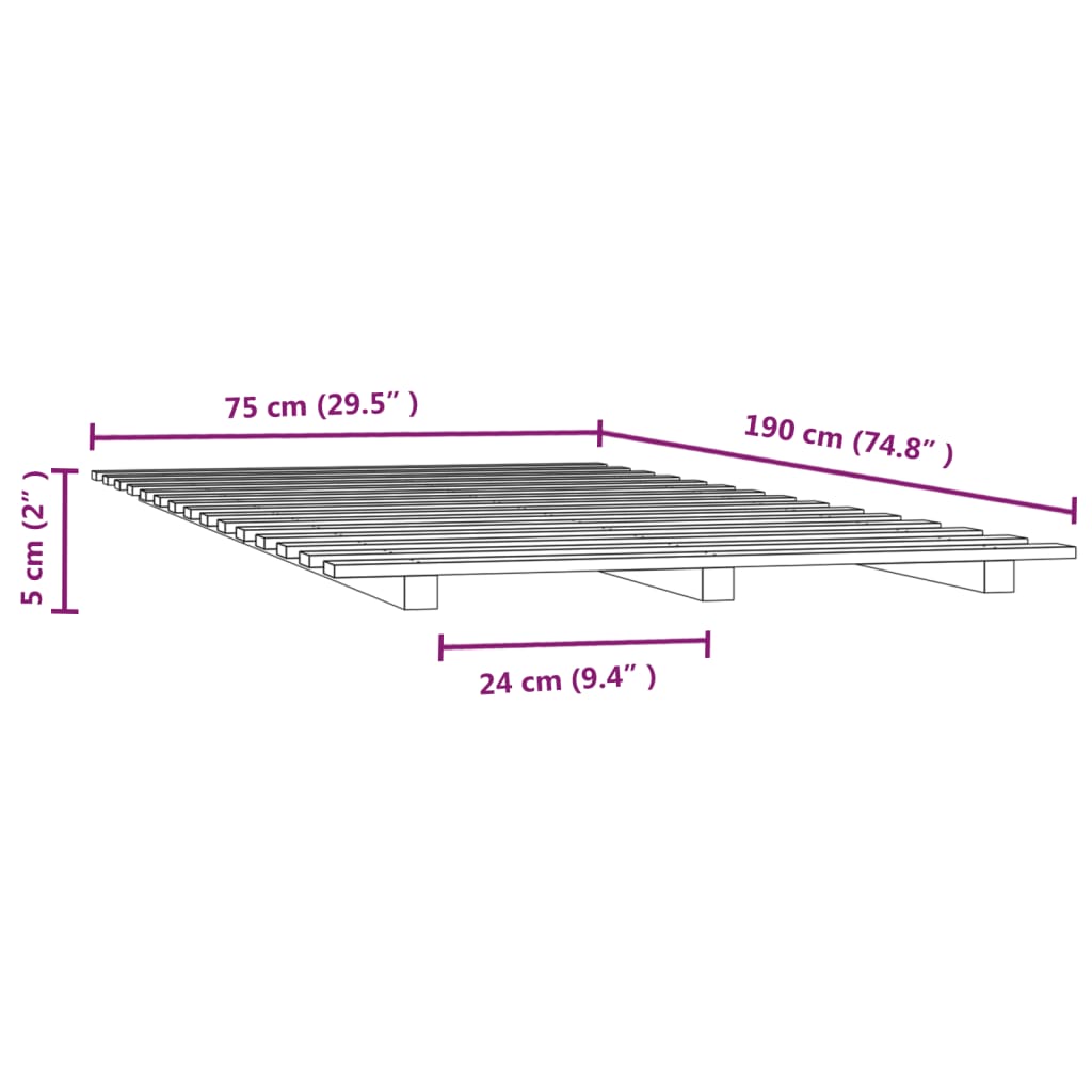 fekete tömör fenyőfa ágykeret 75 x 190 cm
