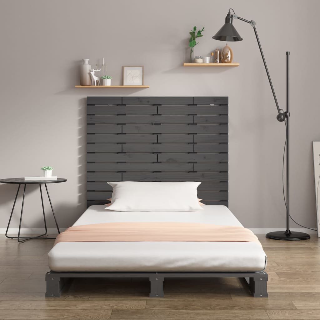 szürke tömör fenyőfa fali fejtámla 106 x 3 x 91,5 cm