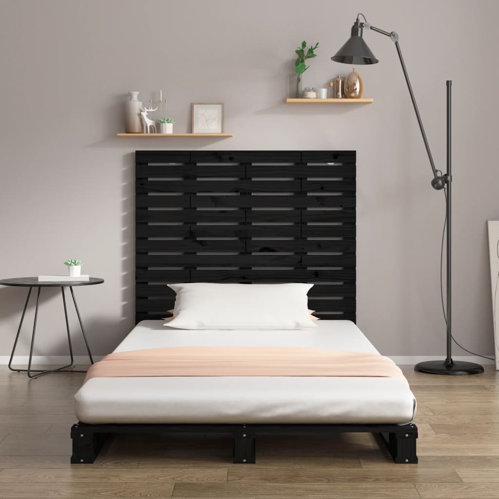 fekete tömör fenyőfa fali fejtámla 106 x 3 x 91,5 cm