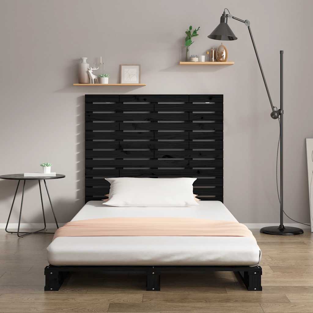 fekete tömör fenyőfa fali fejtámla 96 x 3 x 91,5 cm