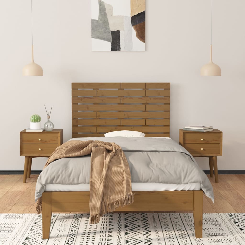 mézbarna tömör fenyőfa fali fejtámla 96 x 3 x 63 cm