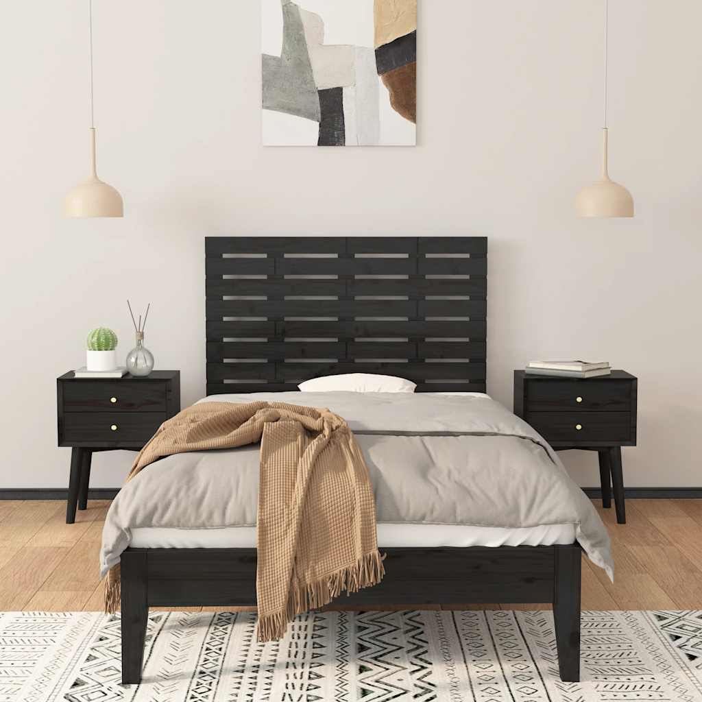 fekete tömör fenyőfa fali fejtámla 96 x 3 x 63 cm