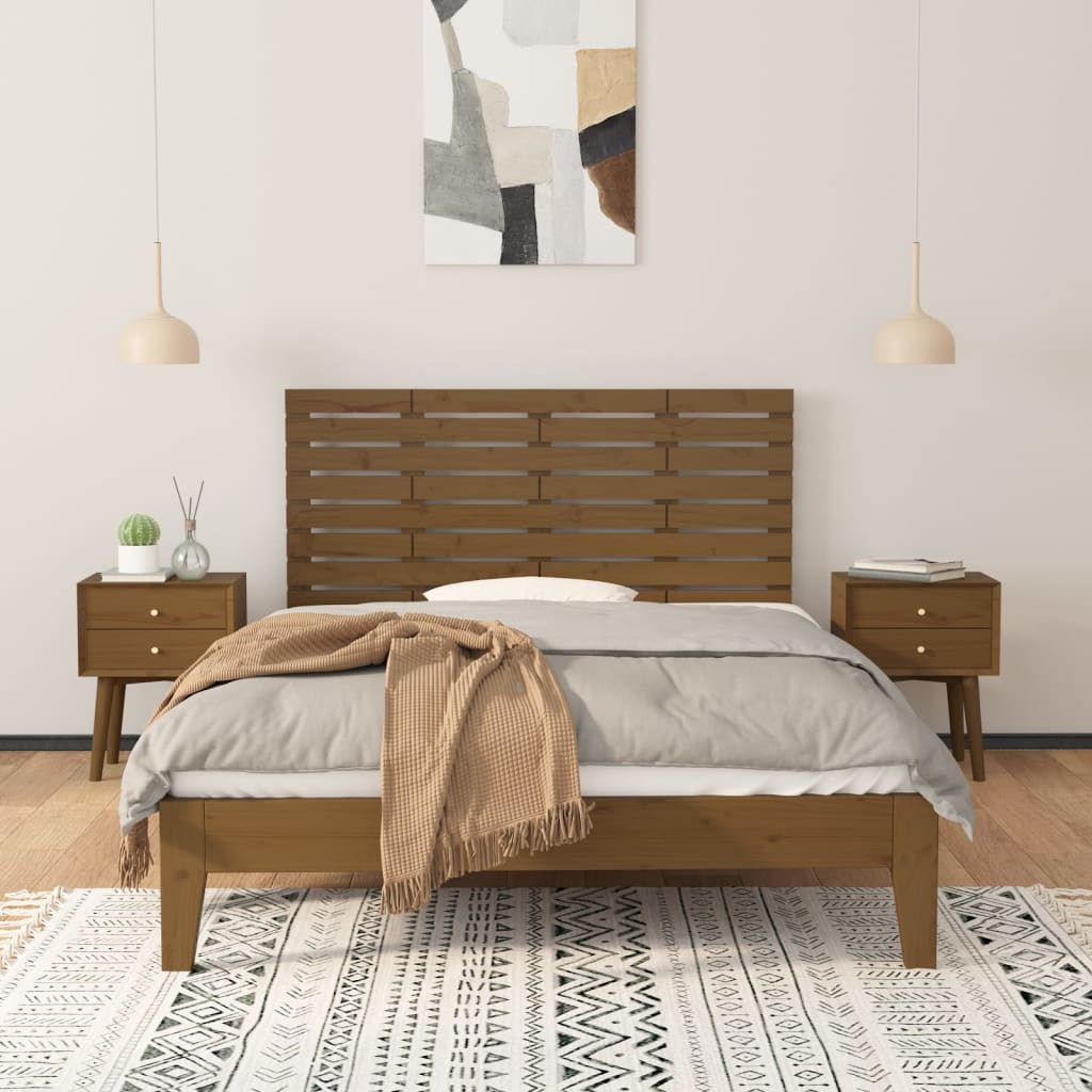 mézbarna tömör fenyőfa fali fejtámla 126 x 3 x 63 cm