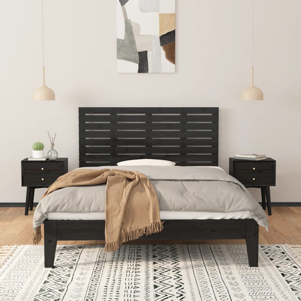 fekete tömör fenyőfa fali fejtámla 146x3x63 cm