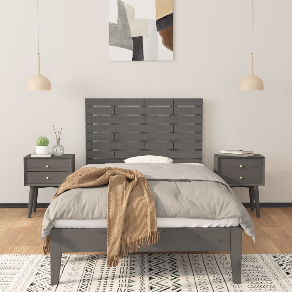 szürke tömör fenyőfa fali fejtámla 81x3x63 cm