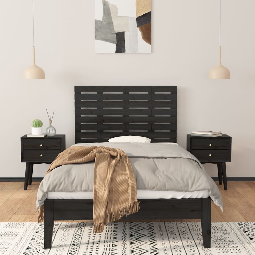 fekete tömör fenyőfa fali fejtámla 81x3x63 cm