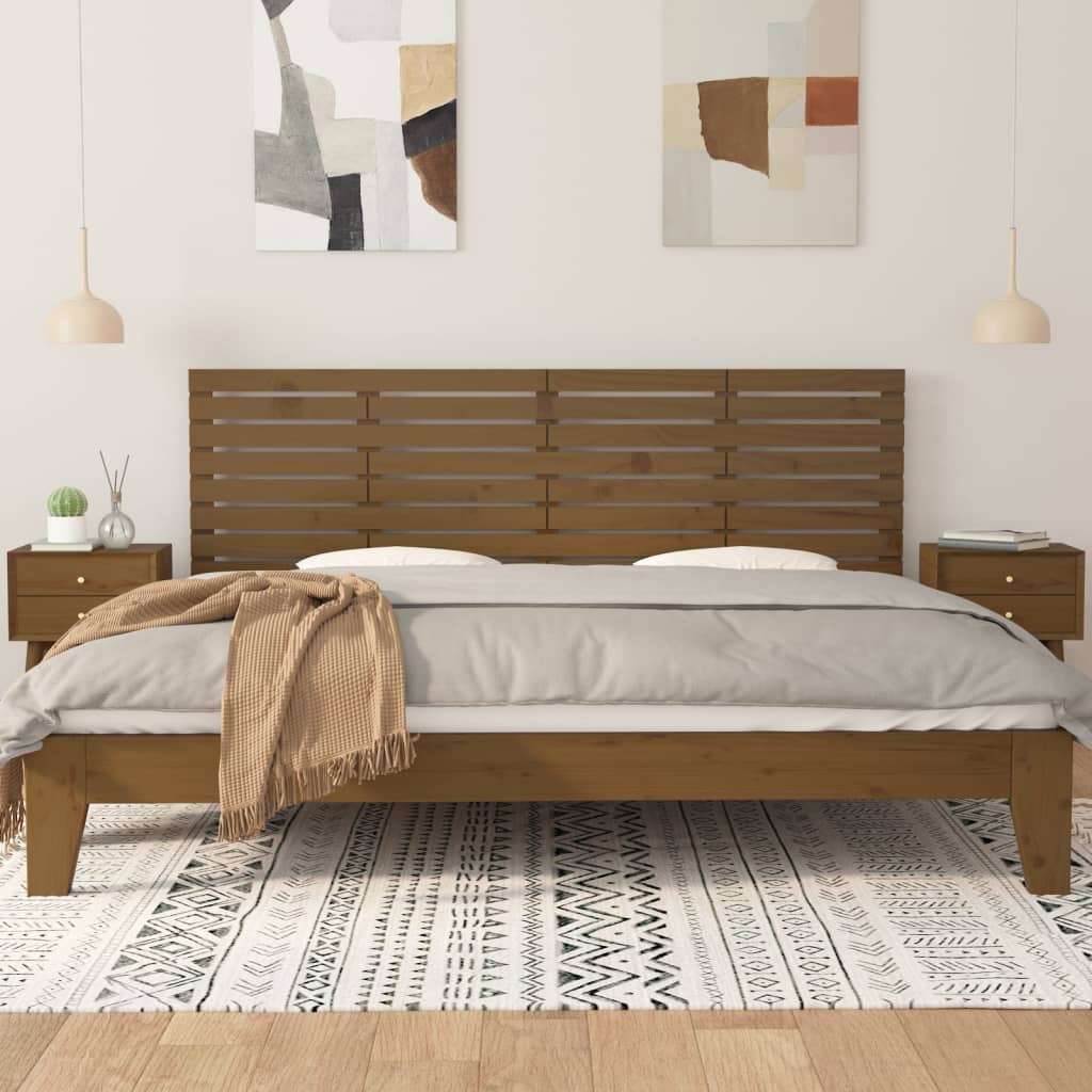 mézbarna tömör fenyőfa fali fejtámla 166x3x63 cm