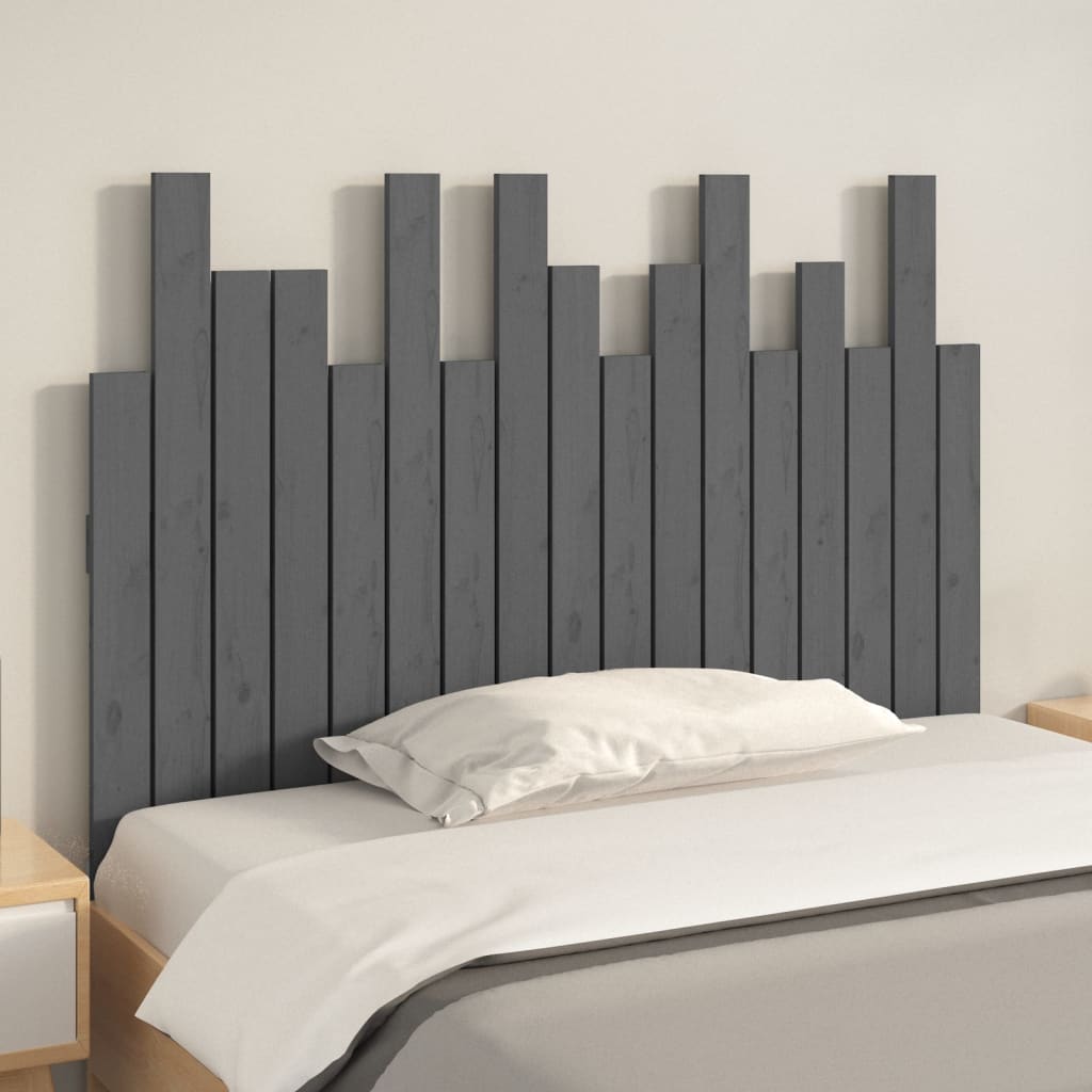 szürke tömör fenyőfa fali fejtámla 108 x 3 x 80 cm