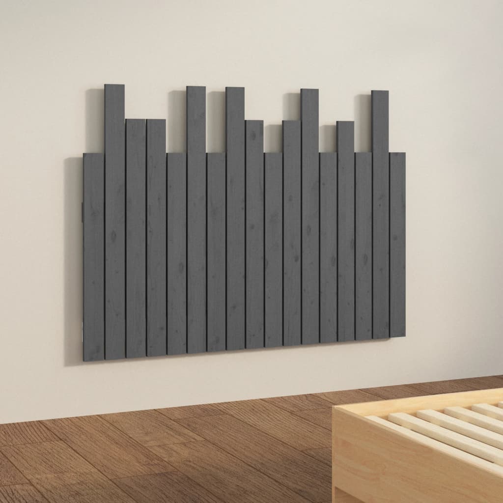szürke tömör fenyőfa fali fejtámla 108 x 3 x 80 cm