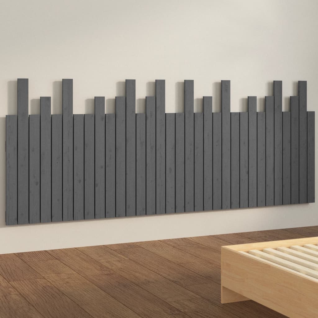 szürke tömör fenyőfa fali fejtámla 204 x 3 x 80 cm