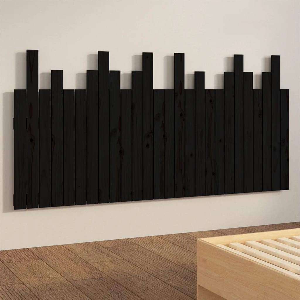 fekete tömör fenyőfa fali fejtámla 166 x 3 x 80 cm