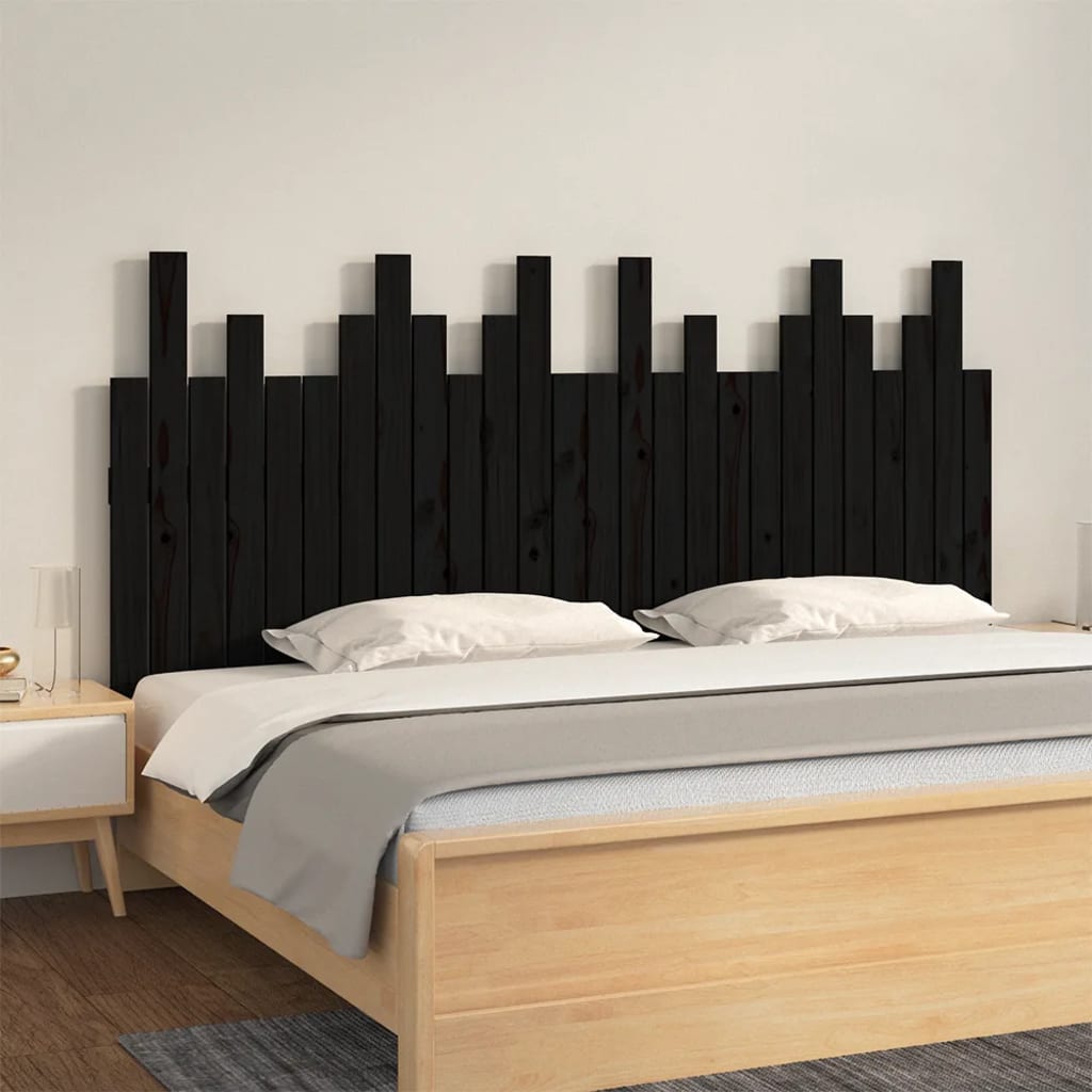fekete tömör fenyőfa fali fejtámla 166 x 3 x 80 cm