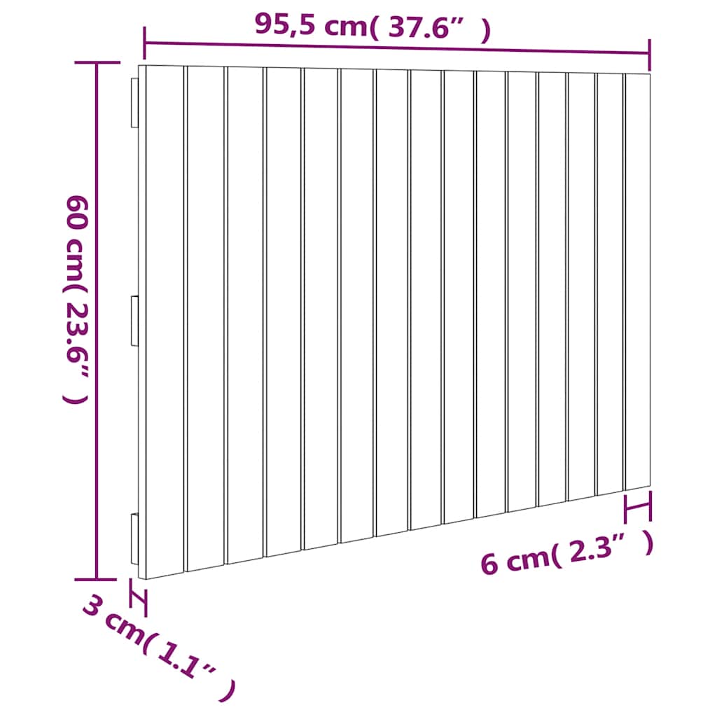 fekete tömör fenyőfa fali fejtámla 95,5 x 3 x 60 cm