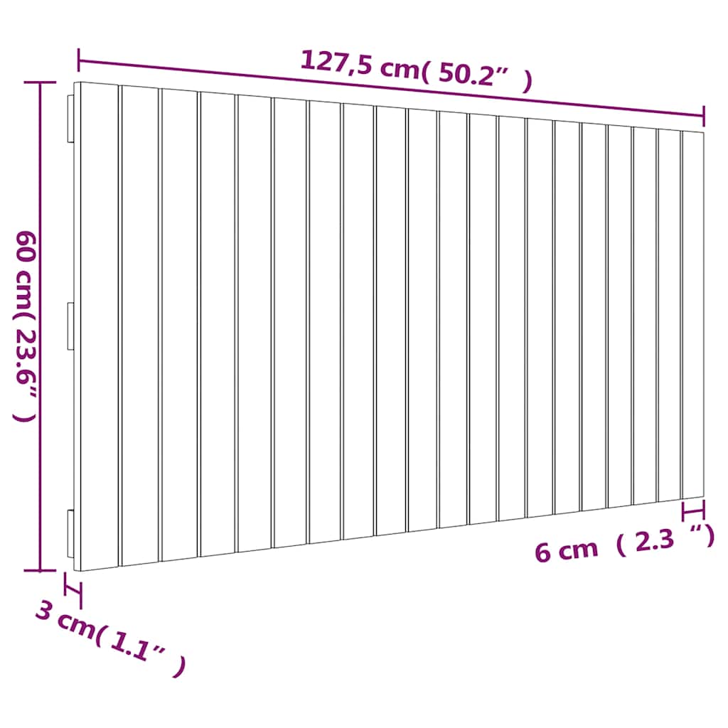 fekete tömör fenyőfa fali fejtámla 127,5 x 3 x 60 cm