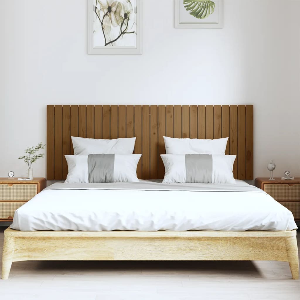 mézbarna tömör fenyőfa fali fejtámla 166x3x60 cm