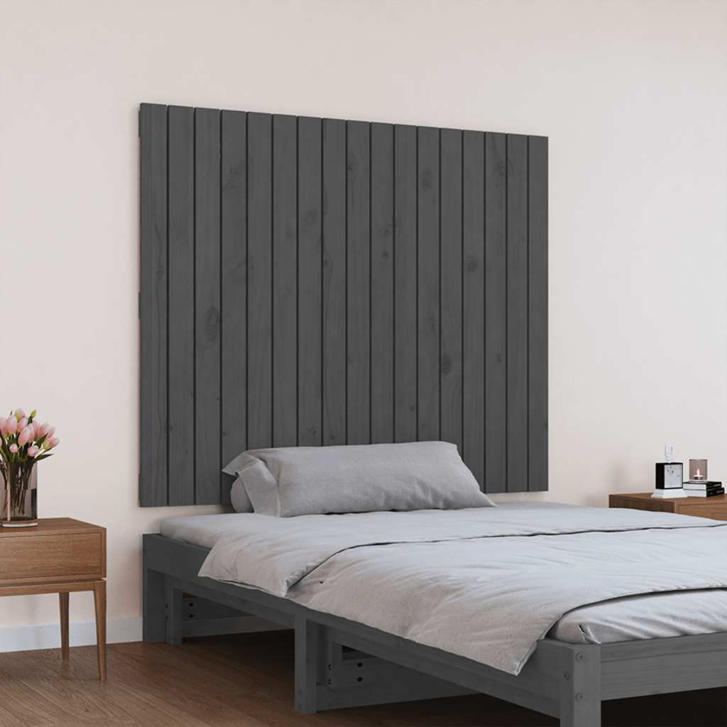szürke tömör fenyőfa fali fejtámla 108x3x90 cm