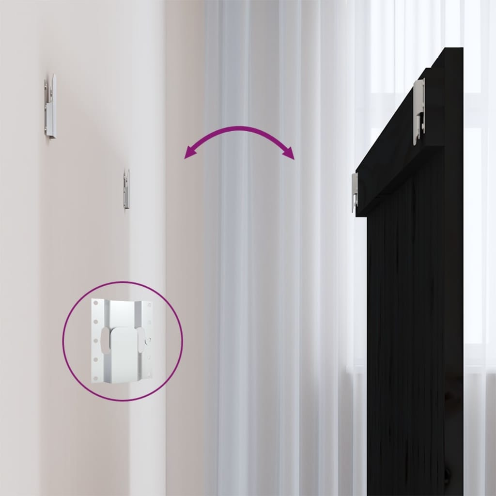 fekete tömör fenyőfa fali fejtámla 108x3x90 cm