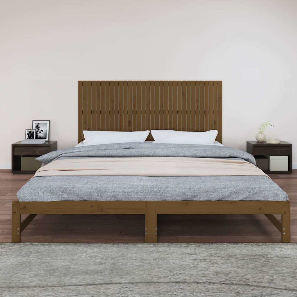 mézbarna tömör fenyőfa fali fejtámla 204x3x90 cm
