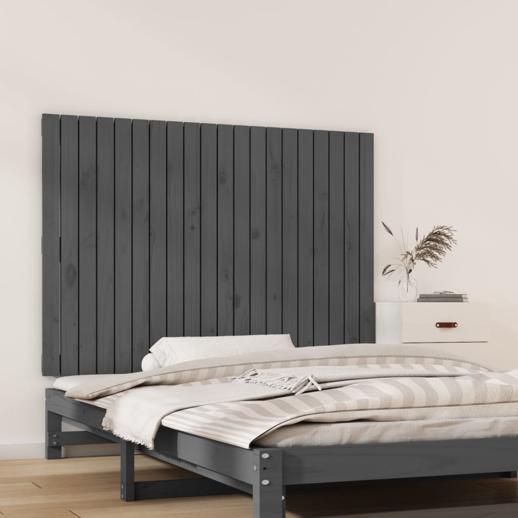 szürke tömör fenyőfa fali fejtámla 127,5 x 3 x 90 cm