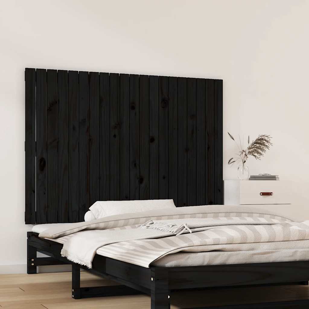 fekete tömör fenyőfa fali fejtámla 127,5 x 3 x 90 cm