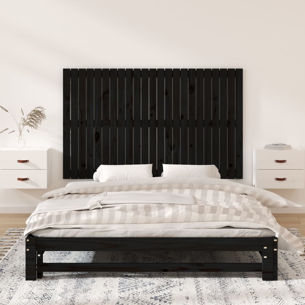 fekete tömör fenyőfa fali fejtámla 147 x 3 x 90 cm
