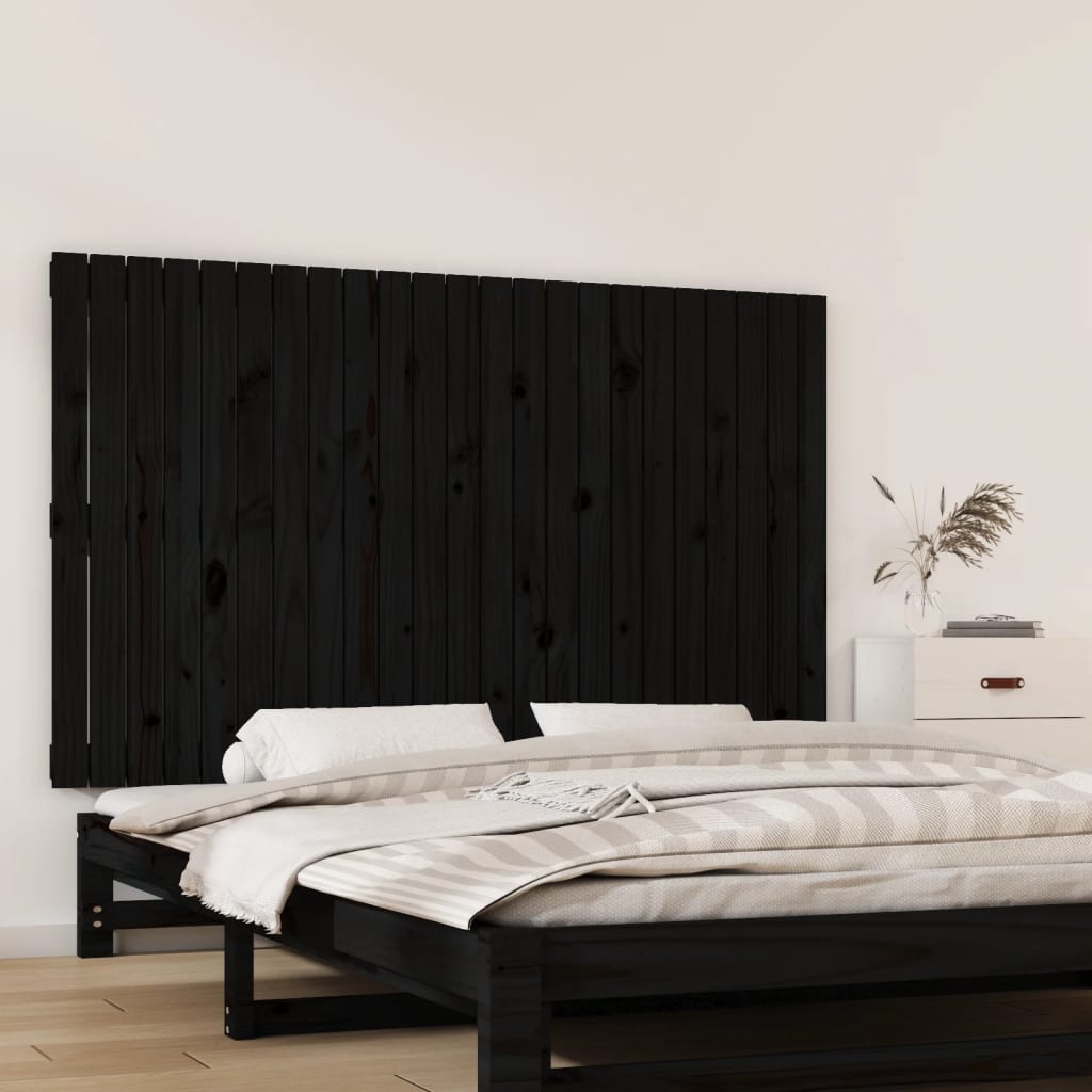 fekete tömör fenyőfa fali fejtámla 147 x 3 x 90 cm