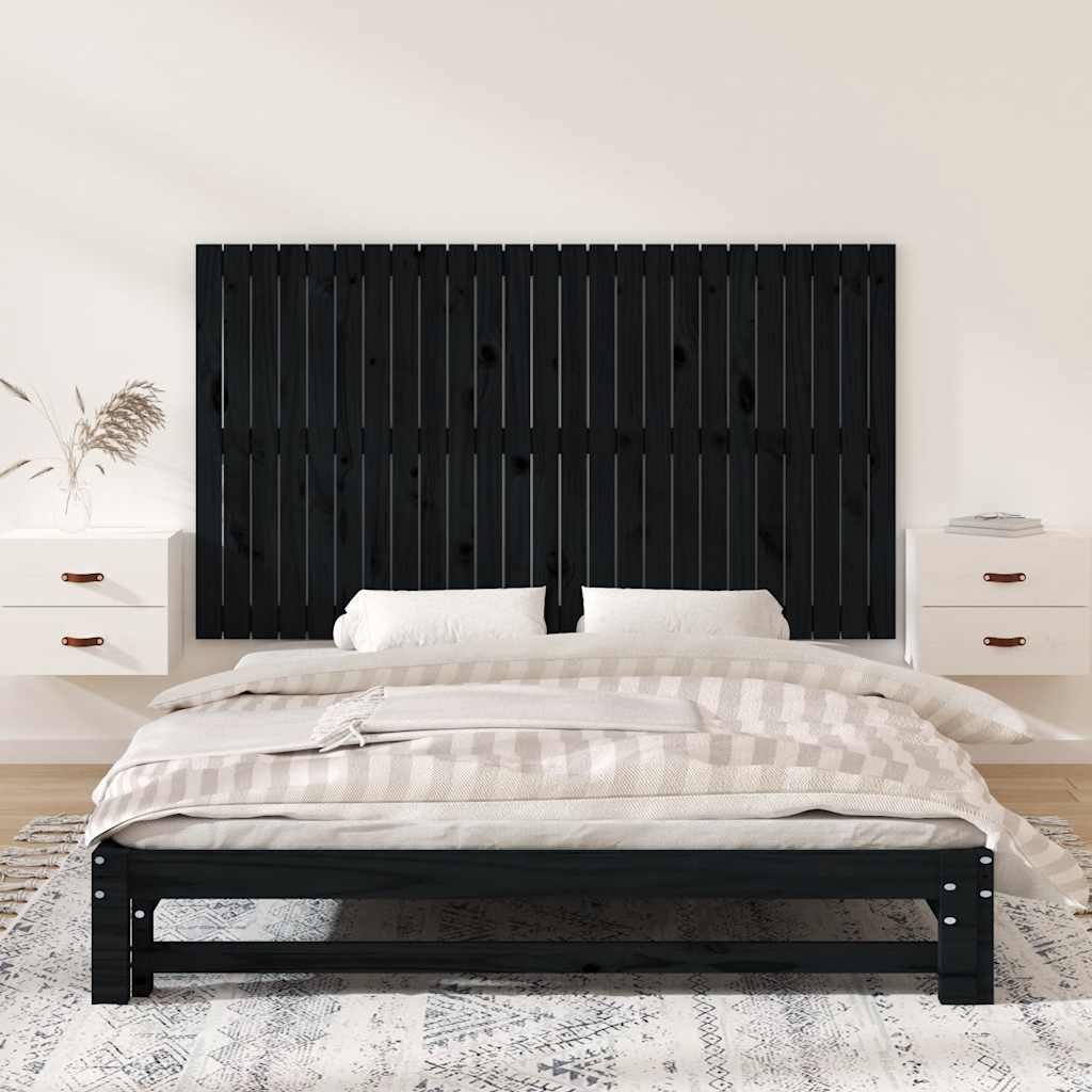 fekete tömör fenyőfa fali fejtámla 159,5x3x90 cm