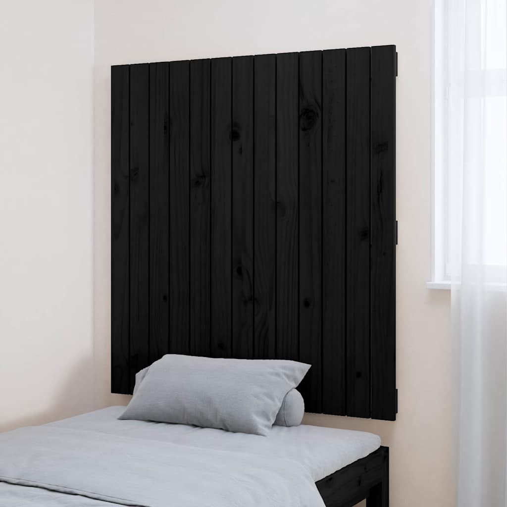 fekete tömör fenyőfa fali fejtámla 82,5x3x90 cm