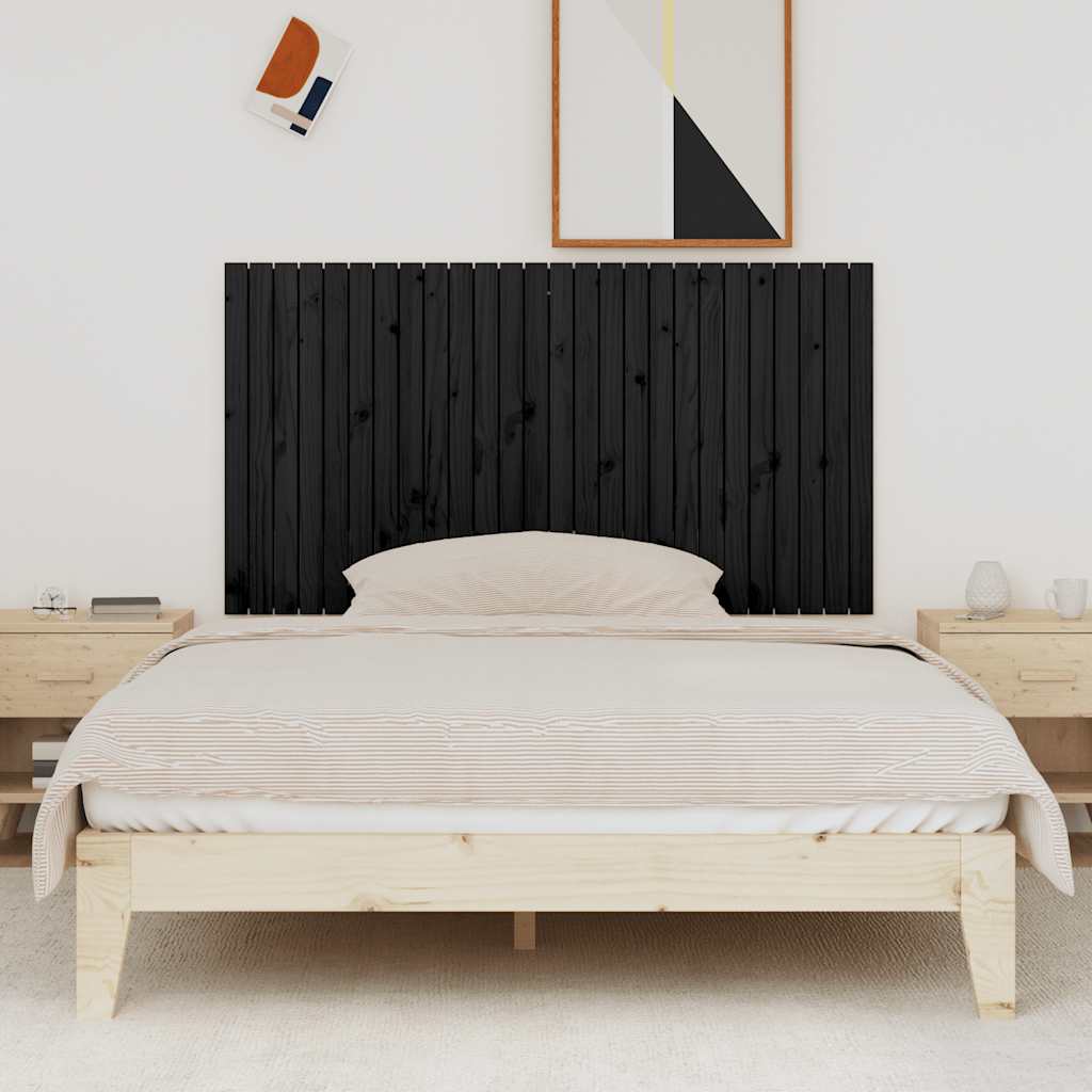fekete tömör fenyőfa fali fejtámla 166x3x90 cm