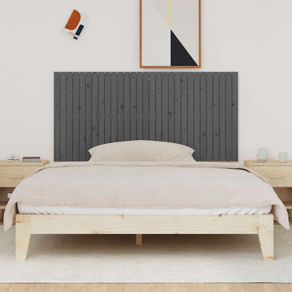 szürke tömör fenyőfa fali fejtámla 185x3x90 cm