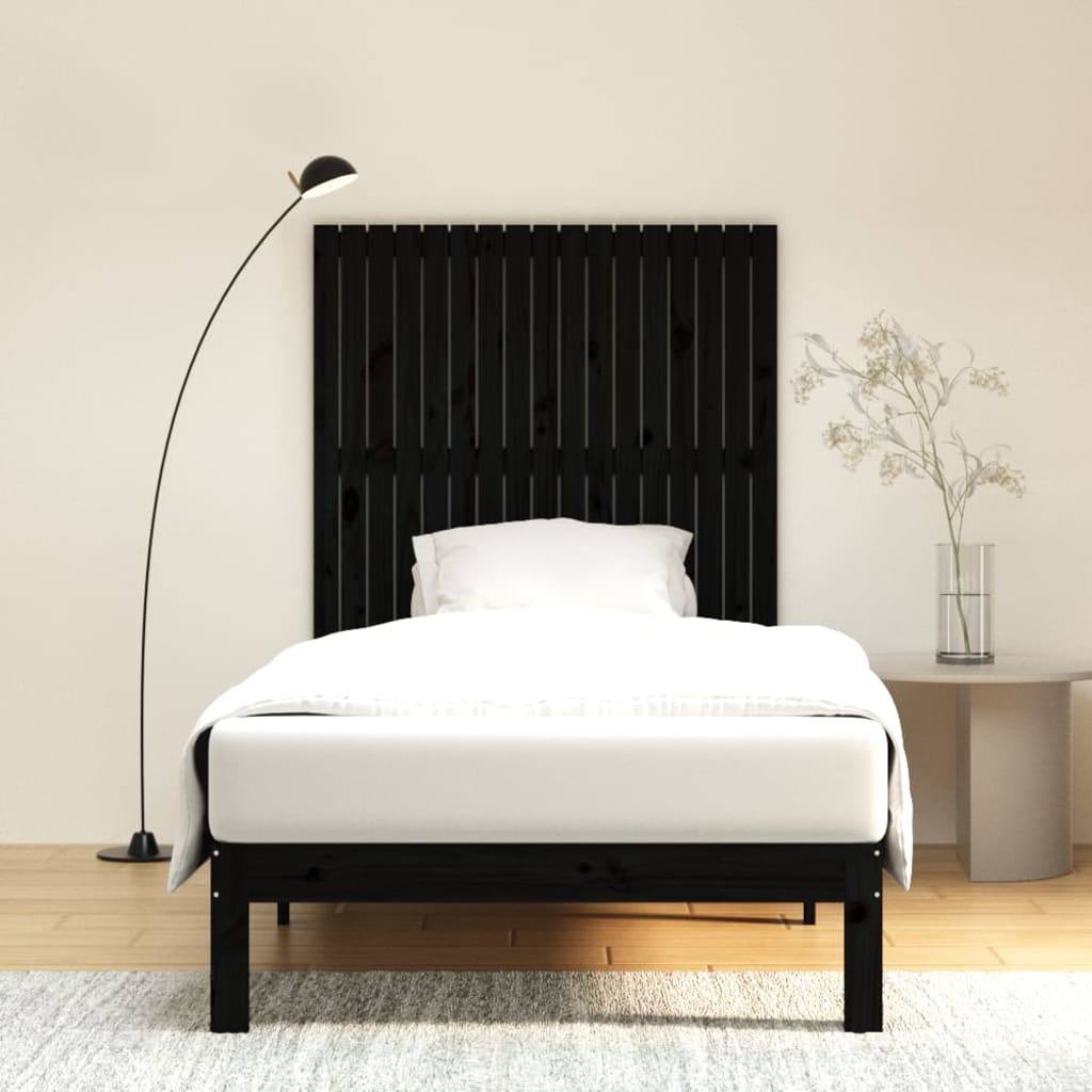 fekete tömör fenyőfa fali fejtámla 108 x 3 x 110 cm