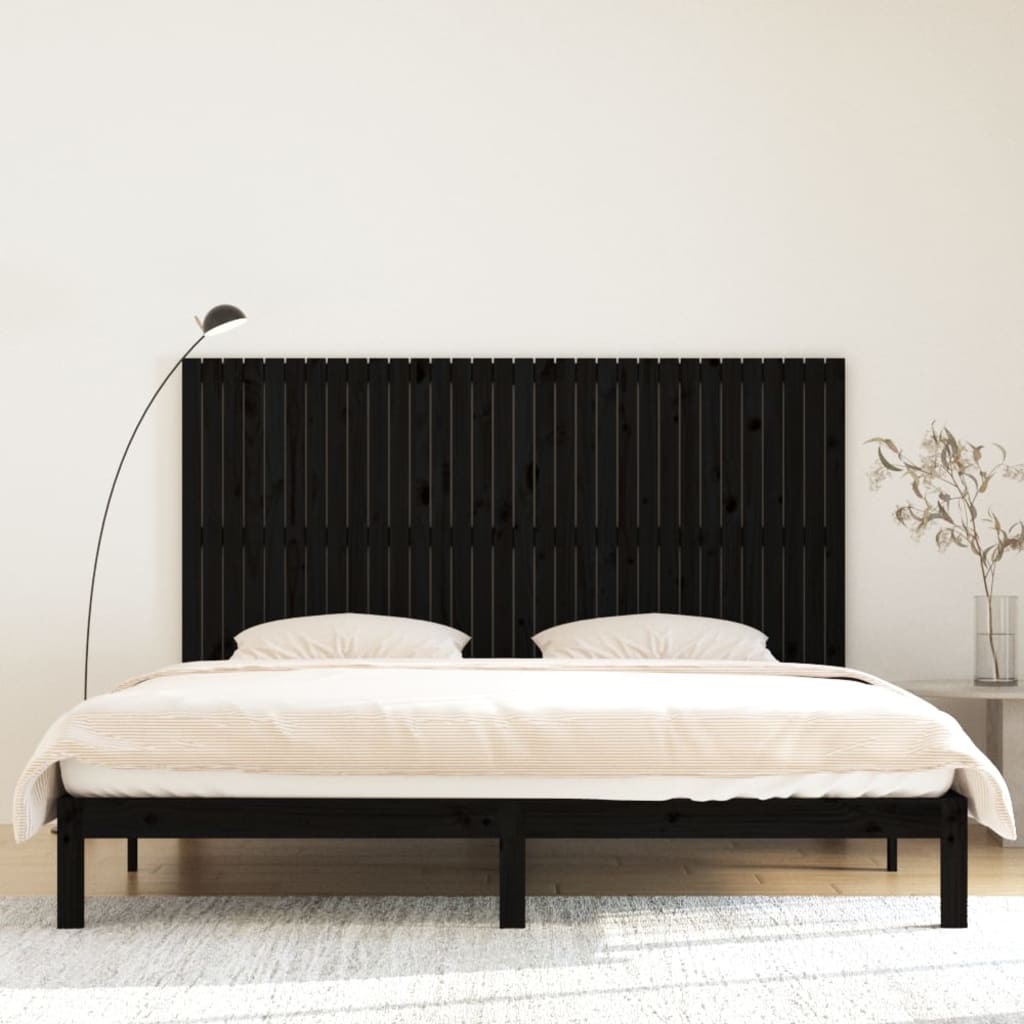 fekete tömör fenyőfa fali fejtámla 204x3x110 cm