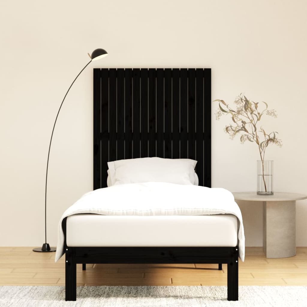 fekete tömör fenyőfa fali fejtámla 95,5x3x110 cm