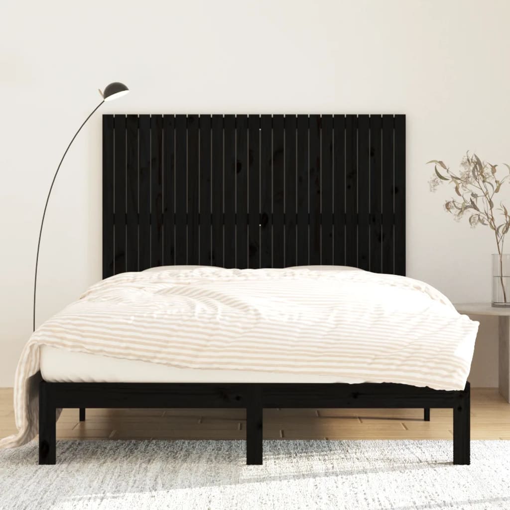 fekete tömör fenyőfa fali fejtámla 159,5x3x110 cm