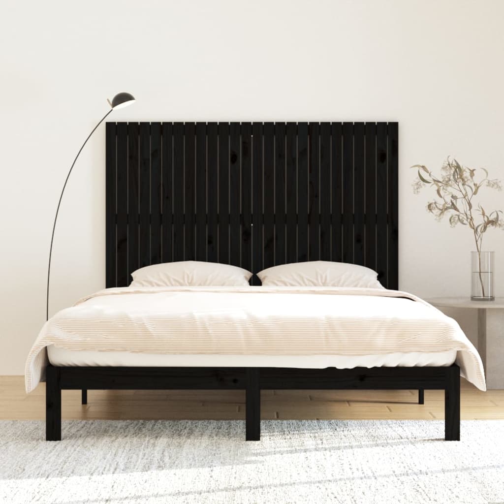 fekete tömör fenyőfa fali fejtámla 166 x 3 x 110 cm