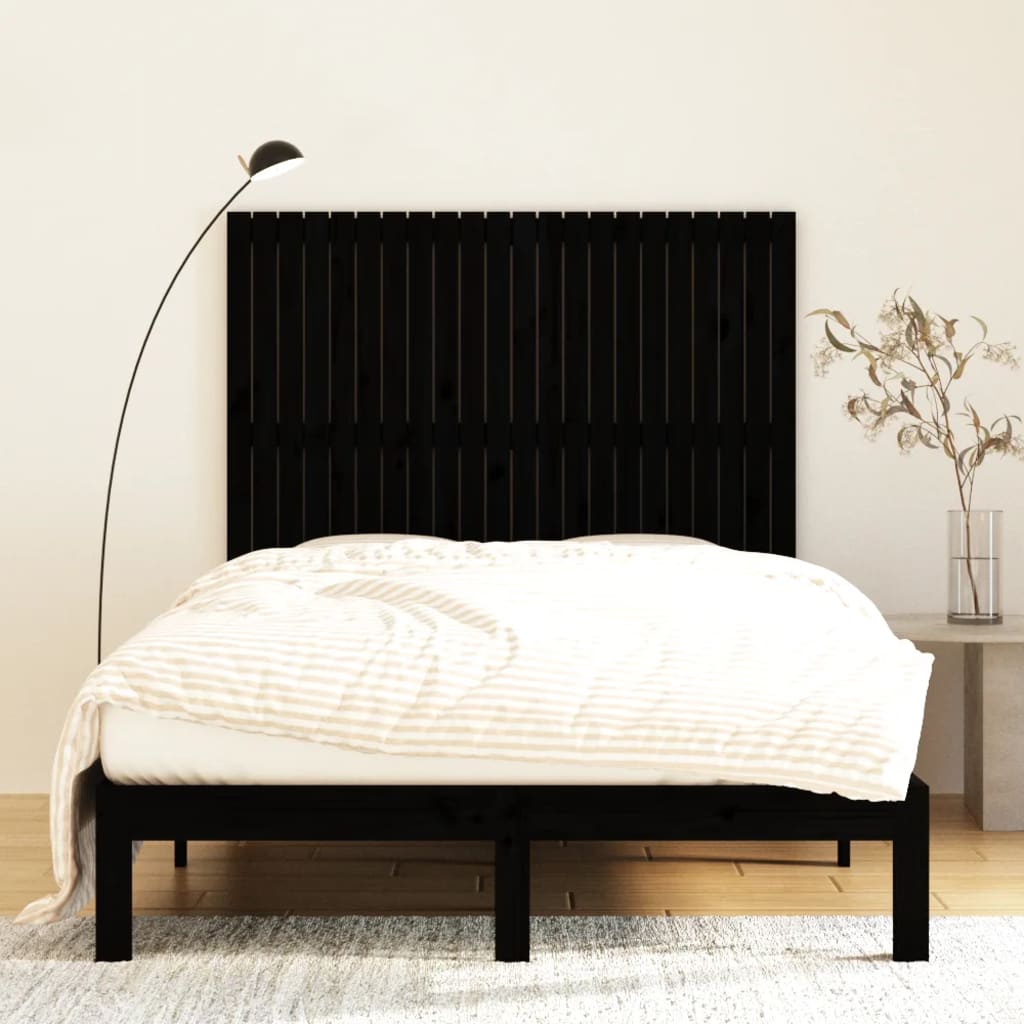 fekete tömör fenyőfa fali fejtámla 140 x 3 x 110 cm