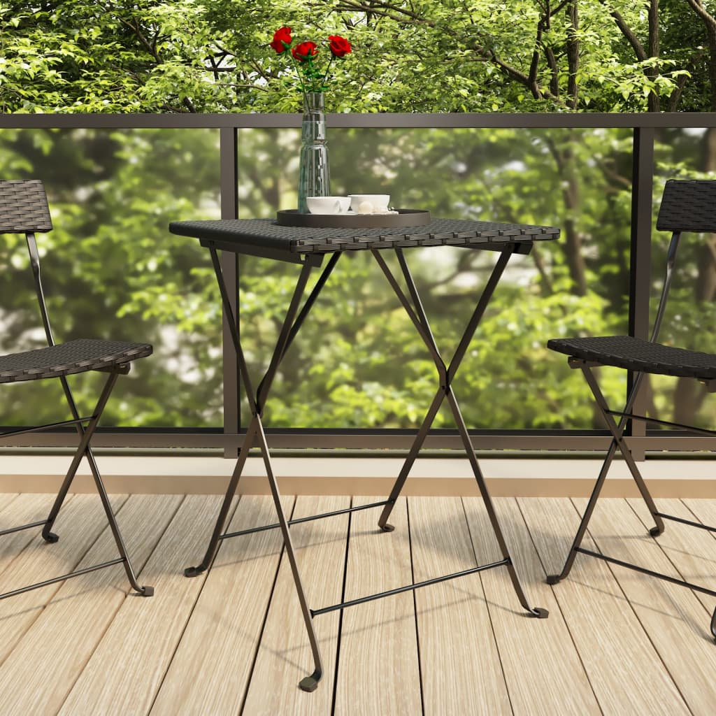 fekete összecsukható polyrattan bisztróasztal 55 x 54 x 71 cm