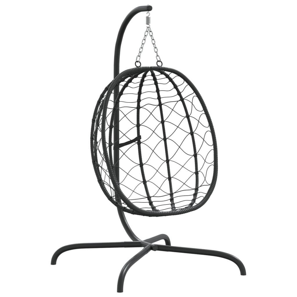 antracitszürke polyrattan és acél függő tojás alakú szék párnával