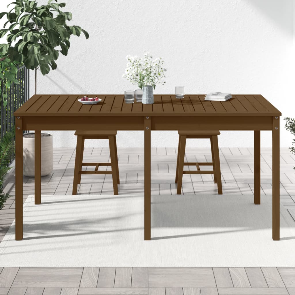 mézbarna tömör fenyőfa kerti asztal 159,5 x 82,5 x 76 cm