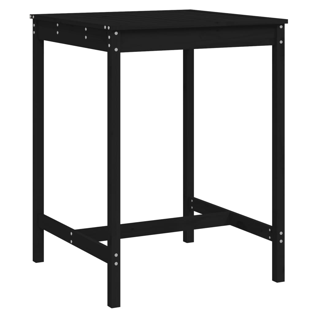 fekete tömör fenyőfa kerti asztal 82,5x82,5x110 cm