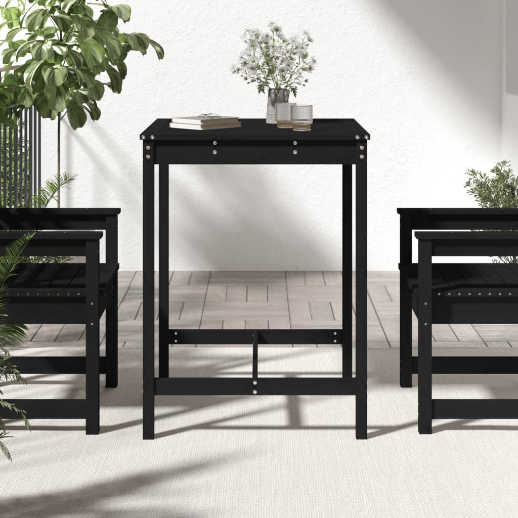 fekete tömör fenyőfa kerti asztal 82,5x82,5x110 cm