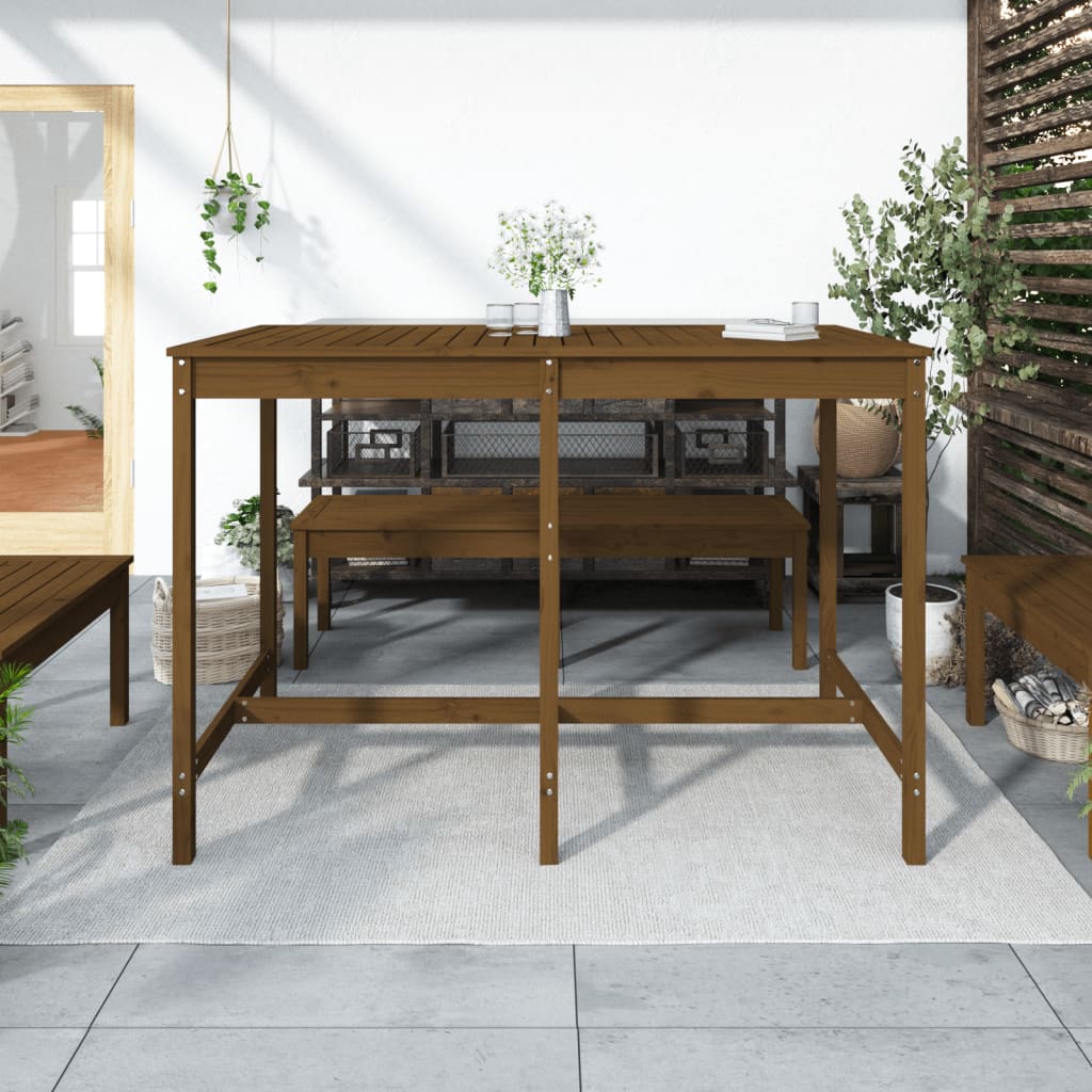 mézbarna tömör fenyőfa kerti asztal 159,5 x 82,5 x 110 cm