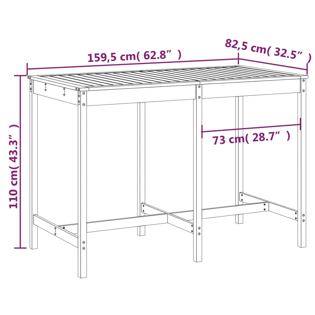 mézbarna tömör fenyőfa kerti asztal 159,5 x 82,5 x 110 cm