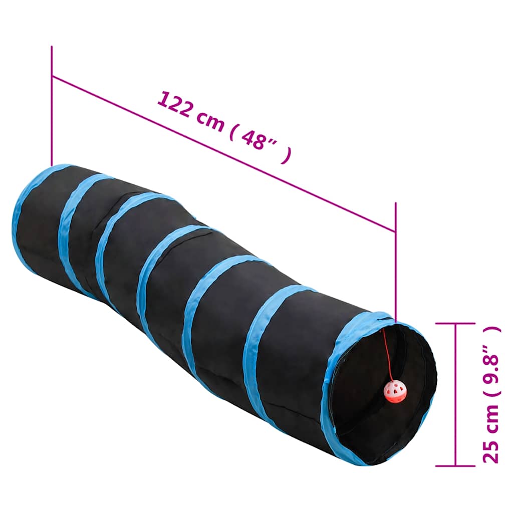 fekete és kék S-alakú poliészter macskaalagút 122 cm