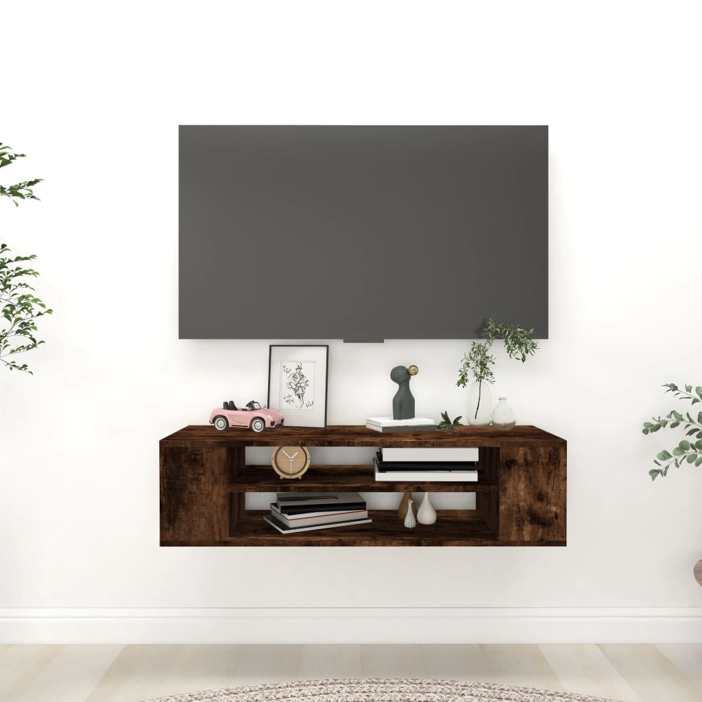 füstös tölgy színű szerelt fa függő TV-szekrény 100x30x26,5 cm
