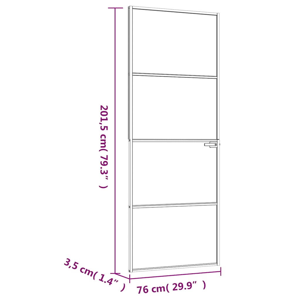 fekete edzett üveg és alumínium vékony beltéri ajtó 76x201,5 cm