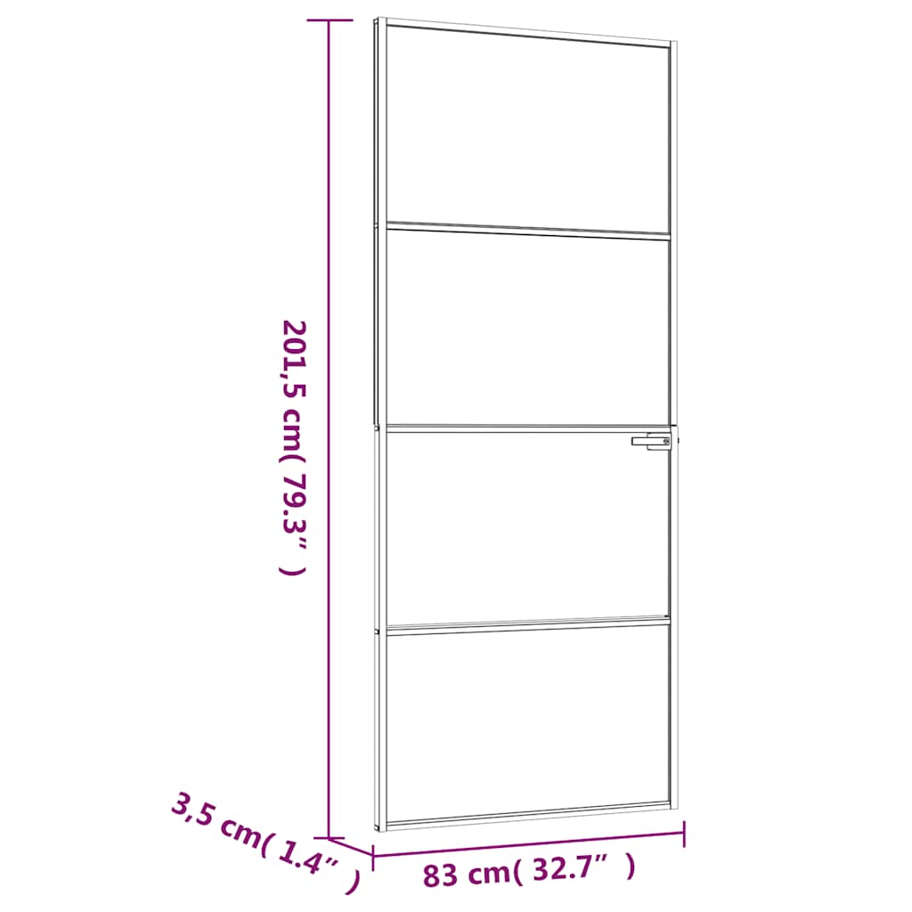 fekete edzett üveg és alumínium vékony beltéri ajtó 83x201,5 cm