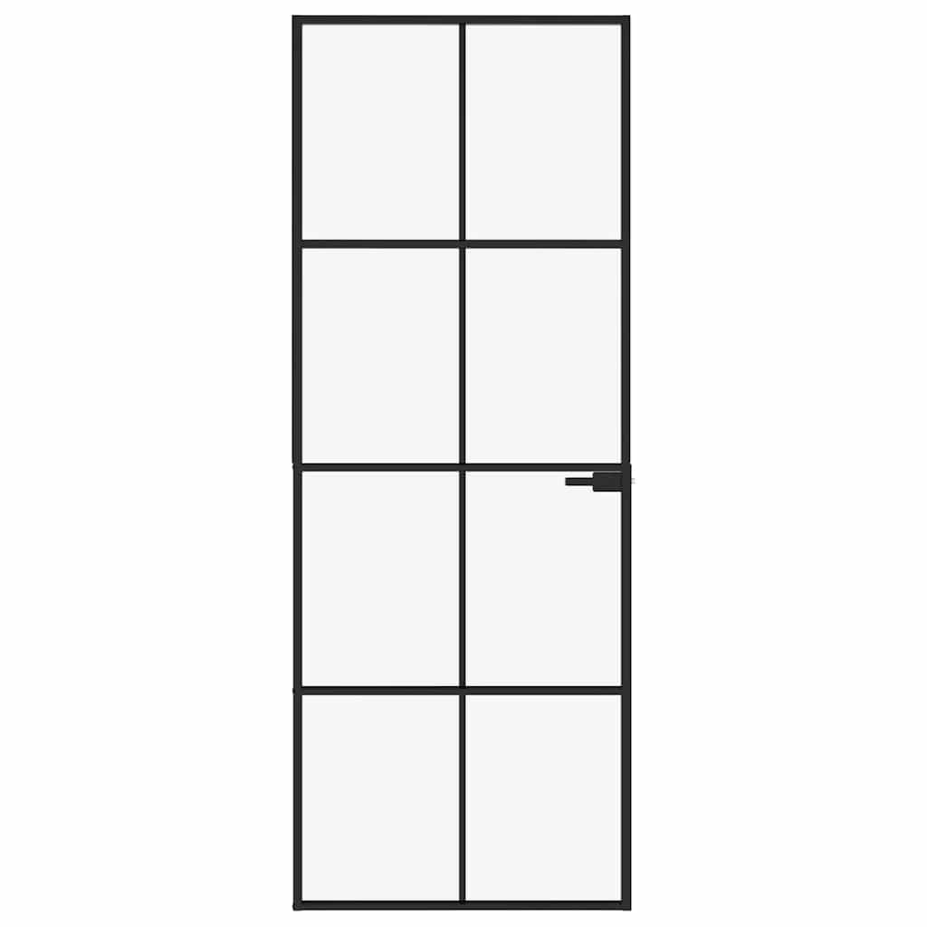 fekete edzett üveg és alumínium vékony beltéri ajtó 76x201,5 cm