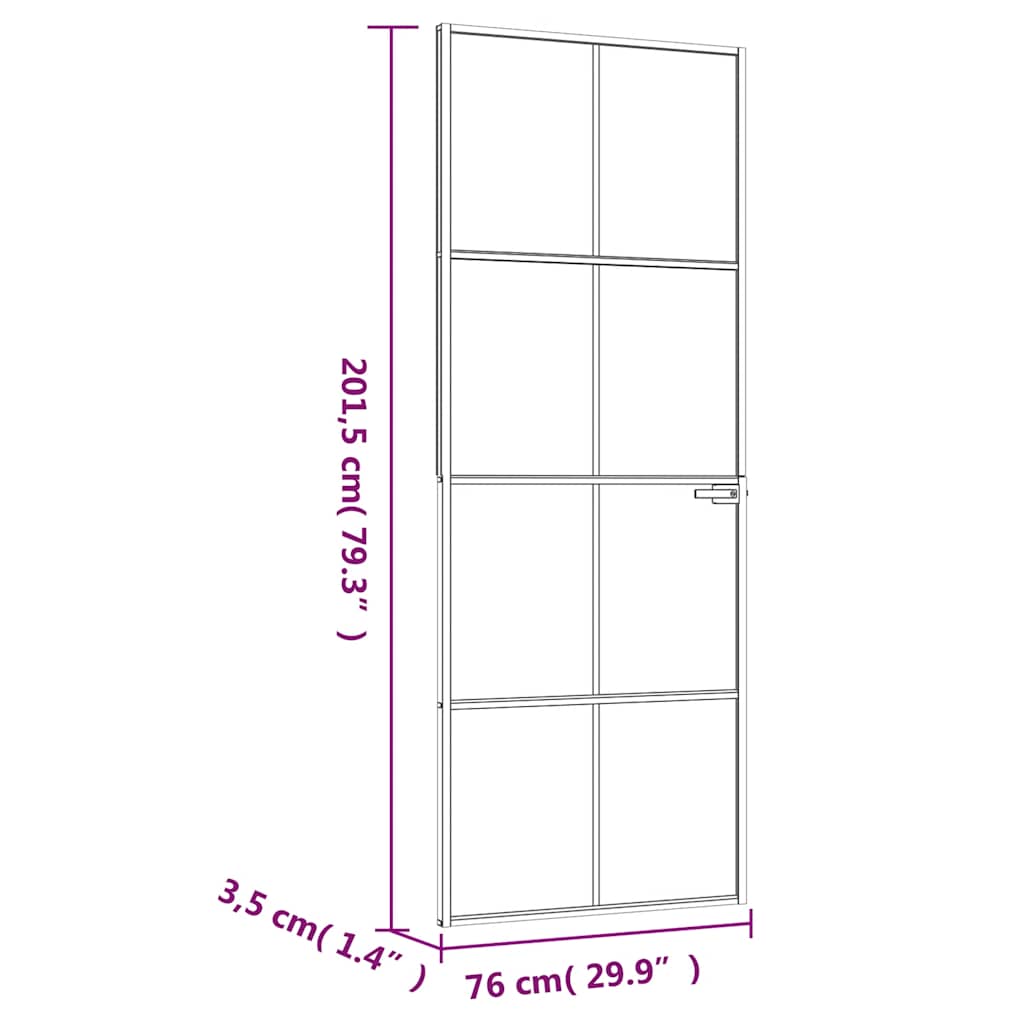 fekete edzett üveg és alumínium vékony beltéri ajtó 76x201,5 cm