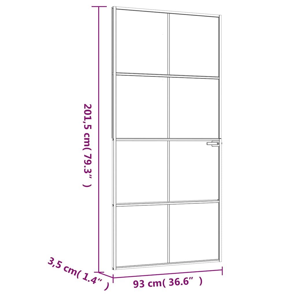 fekete edzett üveg és alumínium vékony beltéri ajtó 93x201,5 cm